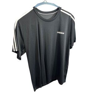 Adidas Black Crewneck T-Shirt XL With White Stripes On Sleeves 79h